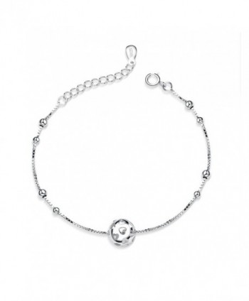 Jazlyn Women's Solid 925 Sterling Silver Heart Love Angel Link Chain Charm Bracelet-D01 Heart Ball - CR126RQPXEF