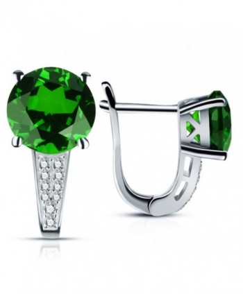 ANGG 3.5ct Round Nano Emerald Clip Earrings 925 Sterling Silver Jewelry for Women - CU17XXKEYYI