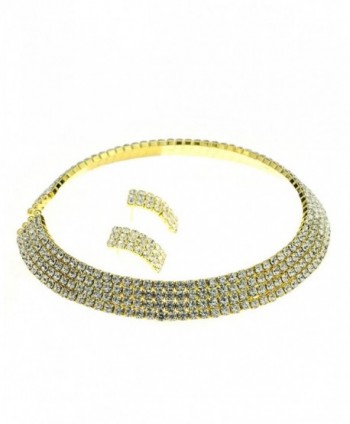 Elastic Rhinestone Necklace Earrings Gold Tone in Women's Jewelry Sets