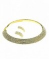 Elastic Rhinestone Necklace Earrings Gold Tone in Women's Jewelry Sets