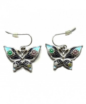DianaL Boutique Silvertone Beautiful Enameled Butterfly Earrings with Flower Accent Gift Boxed - C811BDDYZ15