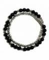Raviga Handmade 6MM Gemstone Bead Double Wrap Bracelet with Silver Tone Alloy - Obsidian Medium - C812N1UOBCU
