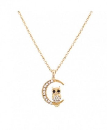 Lux Accessories Pave Owl Quarter Moon Galaxy Pendant Necklace - CL11R6HYVC5