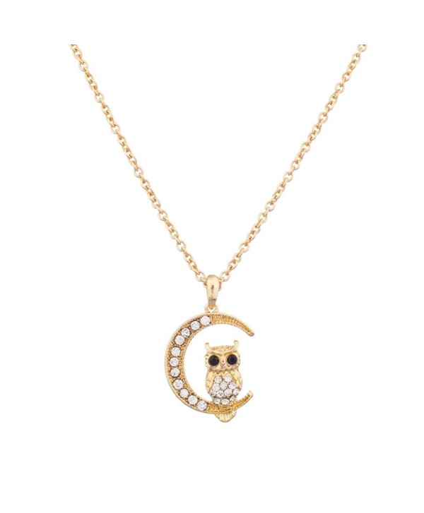 Lux Accessories Pave Owl Quarter Moon Galaxy Pendant Necklace - CL11R6HYVC5