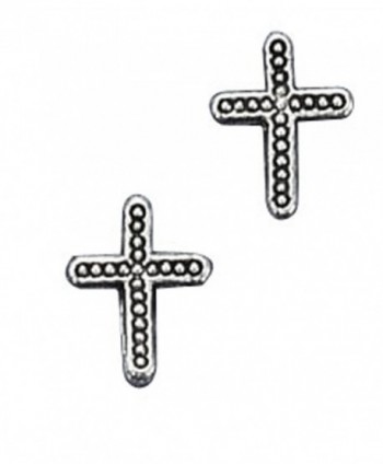 Sterling Silver Beaded Christian Religious Cross Post Stud Earrings - C5115S9X6OR