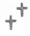 Sterling Silver Beaded Christian Religious Cross Post Stud Earrings - C5115S9X6OR