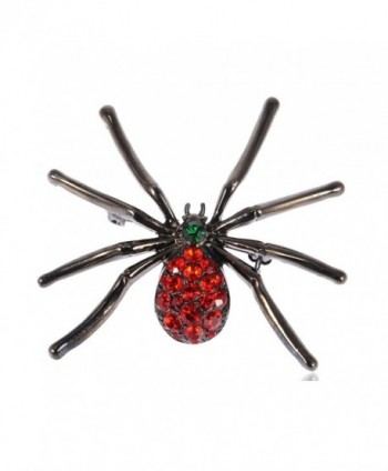 Alilang Gunmetal Tone Red Rhinestones Gothic Halloween Creepy Spider Brooch Pin - CB1138HOXCP