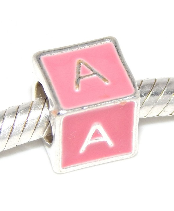 Jewelry Monster "Pink Block Letter Alphabet A-Z" Charm Bead for Snake Chain Charm Bracelet - C811TB9B4HL