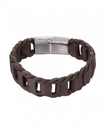 U7 Brown Woven Leather Bracelet Simple Wristband Bangle Men Women- Magnet Clasp - Brown - CM18609HEG4