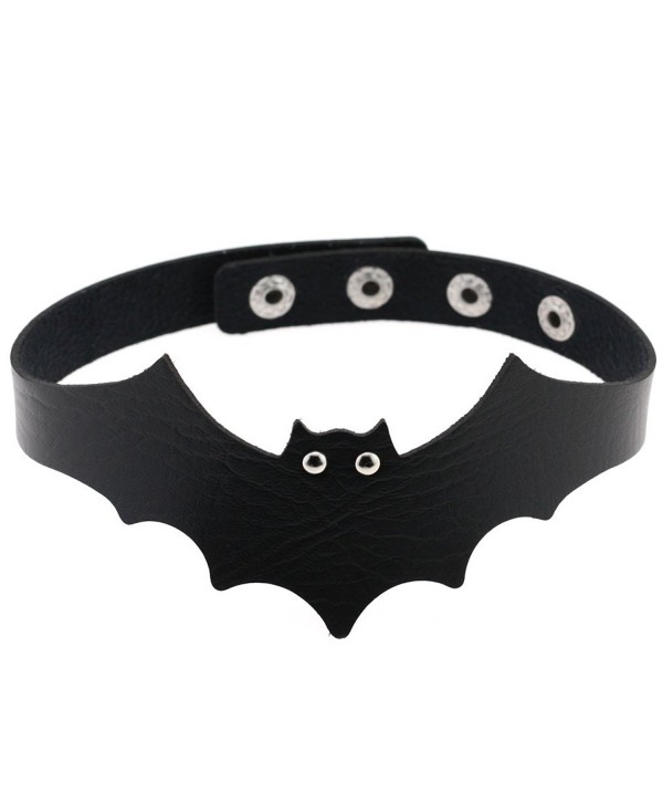 Fun Daisy Womens Adjustable Leather Choker Necklace Bat Punk Goth Halloween Necklace - Black - CP184UY9RHW
