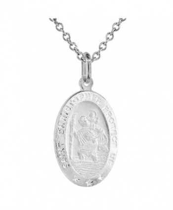 Sterling Silver St Christopher Medal Necklace 7/8 inch Oval Italy 0.8mm Chain - C1111413BLL