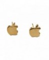 Gold Apple Stud Earrings Teacher Appreciation Gift Stainless Steel - C0182ZNS8HC