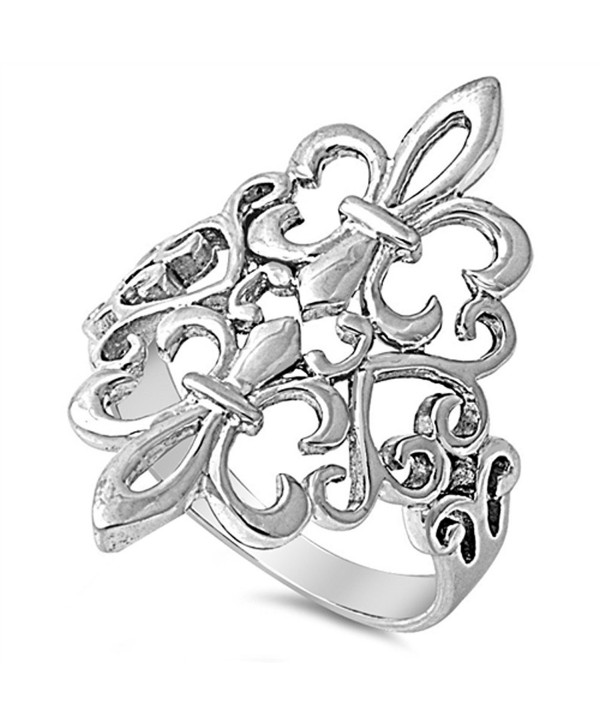 Fleur De Lis Filigree Heart Cutout Ring New .925 Sterling Silver Band Sizes 4-12