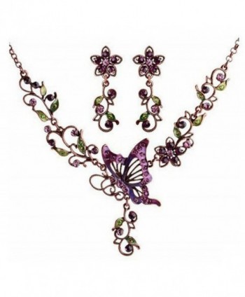 Femicuty Fashion Womens Retro Purple Butterflies Elegant Style Necklace Earring Sets - C011IGOGJAN