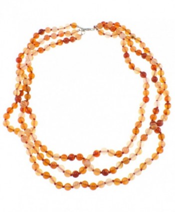 Triple Strand Knotted Carnelian Beaded Fashion Necklace with Sterling Silver Clasp Jewelry for Women - CG11LKL0SYN