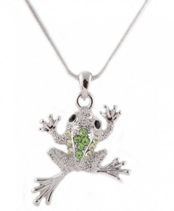 Silvertone with Green Iced Out Frog Pendant with an 18 Inch Snake Franco Chain Necklace (B-744) - C211D617QIB