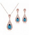 Kemstone Vintage Blue Rhinestone Necklace Earrings Rose Gold Color Jewelry Sets for Women Brides-17.5" - CH11YYRI2TX