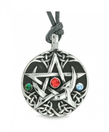 Amulet Pentacle Magic Star Celtic Defense Green Blue Red Crystals Pentagram Pendant Adjustable Necklace - CK122I1DQRJ