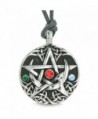 Amulet Pentacle Magic Star Celtic Defense Green Blue Red Crystals Pentagram Pendant Adjustable Necklace - CK122I1DQRJ