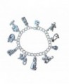 Silver Plated Love My Cat Charm Bracelet - Kitty Themed Charms on Chunky Silver Plated Chain- Sizes XS-XL - CR12N734KI4