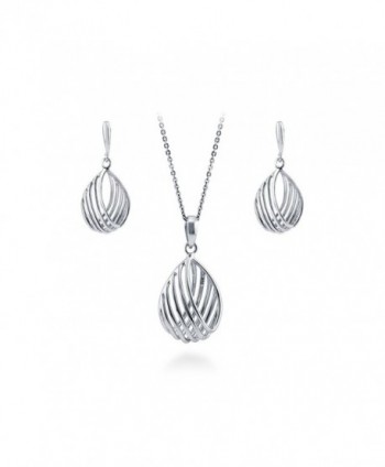 BERRICLE Rhodium Plated Sterling Silver Woven Teardrop Fashion Necklace and Earrings Set - CH12BQYEF97