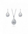 BERRICLE Rhodium Plated Sterling Silver Woven Teardrop Fashion Necklace and Earrings Set - CH12BQYEF97