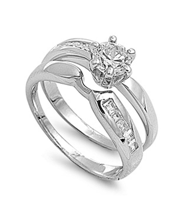 Sterling Silver Designer Engagement Ring Wedding Band Bridal Set Sizes 5-10 - CY11GC10SD7