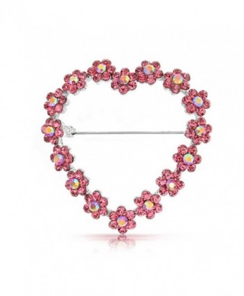 Bling Jewelry Simulated Pink Topaz Crystal Flower Heart Pin Rhodium Plated - C111BHNX5Q7