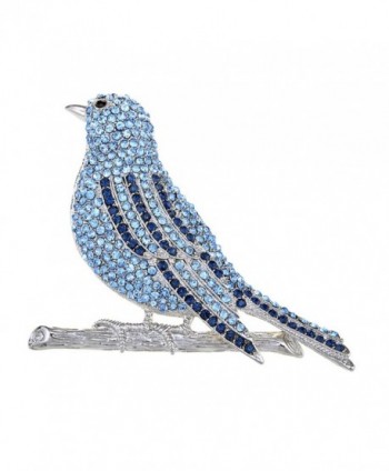 Alilang Hand Crafted Silvery Tone Bird Fly Sapphire Crystal Rhinestone Pin Brooch - BLUE - CX118Z02DQX