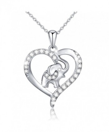 S925 Sterling Silver Lucky Elephant Love Heart Necklace for Women- 18" Rolo Chain - C4184QW3724