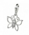 Rhodium on 925 Sterling Silver Butterfly Cz Crystal Dangle Clasp European Lobster Clip On Charm - C611D31EI67