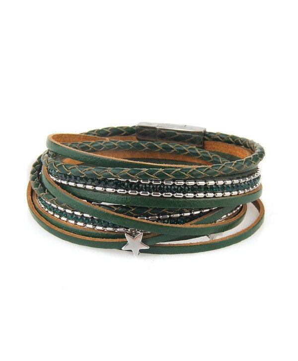 Jenia Multi layer Leather Bracelet Magnetic - vintage bracelet-green - CV18464L58Y