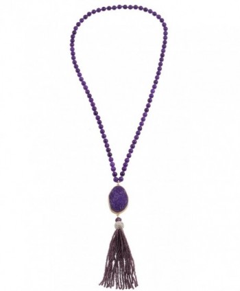 Colored Amethyst Gemstone Bead Long Necklace with Bohemian Tassel Pendant Statement Long Necklace - Purple - CO12O4ZBAAU
