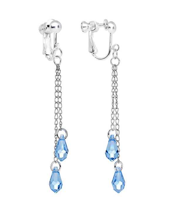Body Candy Handcrafted Brilliant Blue Chain Drop Clip On Earrings Created with Swarovski Crystals - CX12JNHWJ0V