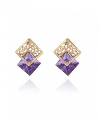 YAZILIND Fashion Retro Stud Earrings with Purple Cubic Zirconia Gold Plated for Women - CV182Z5C4EO