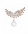 Fashion Simulated Pearl Jewelry Gold-tone Crystal Angel Wings Brooch Cute Women Wedding Bridal Pins - C91265NPIJZ