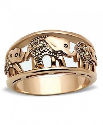 Stainless Steel Rose Gold Tone IP Filigree Parading Elephants Ring - CY1284UMYXP