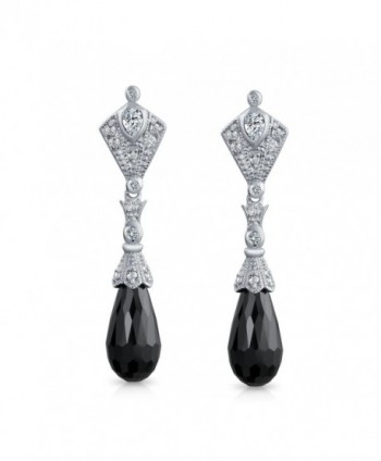 Bling Jewelry .925 Silver CZ Art Deco Style Black Glass Briolette Drop Earrings - CQ1156X1P6B