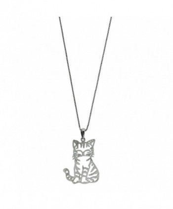 Sterling Silver Cat Pendant Chain Womens Jewelry Necklace (W/ 18 Inch Chain) - C5122SAQUQX