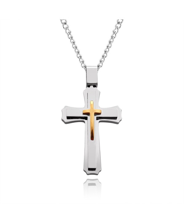 Cross Necklace for Men & Women with Large Pendant and 24 Inch Chain (Silver and Gold Tone) - C111MYGXAQ5