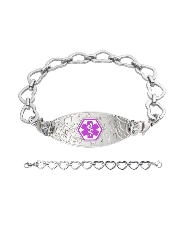 Divoti Custom Engraved Lovely Filigree Medical Alert Bracelet -Open Heart Stainless -Purple - C412NTMP0O7