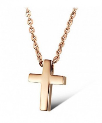 Womens Titanium Steel High Polish Simple Petite Glossy Cross Pendant Necklace - Golden - CV12KV6ZDFB