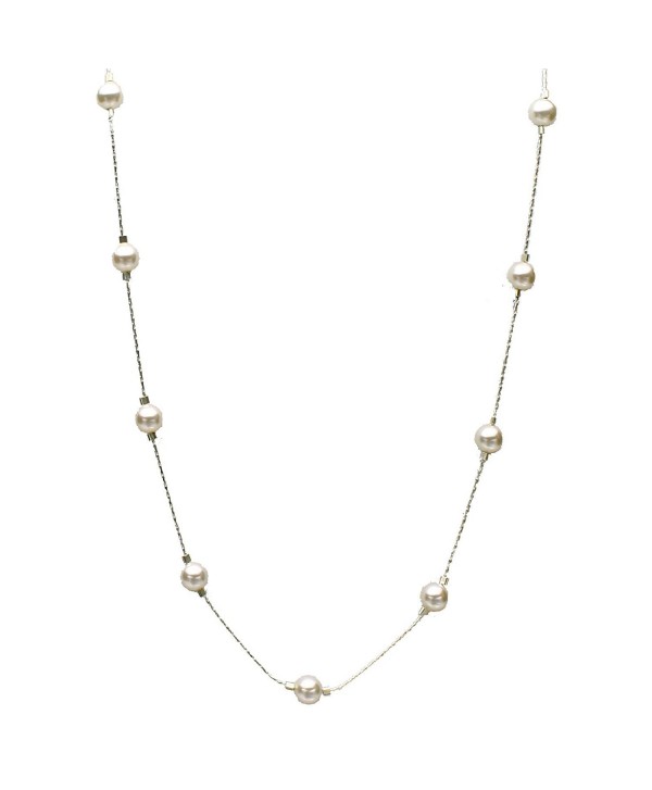 Sterling Silver Chain Station Illusion Necklace Made with Swarovski Crystal Simulated Pearls - C311DM6WA5X