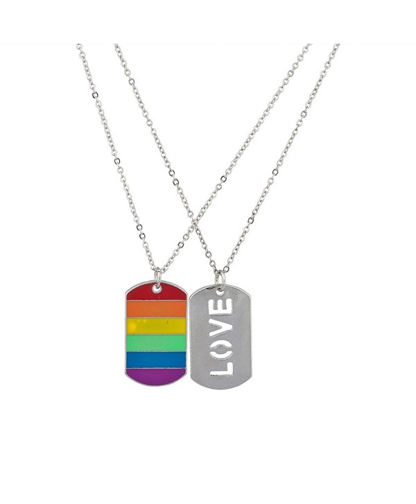 Lux Accessories Gay Pride Boyfriend Girlfriend BFF Best Friends LOVE Dog Tag Necklace Set. - CH120RWTPQ7