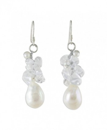NOVICA Cultured Freshwater Pearl and Quartz Cluster Earrings with Sterling Silver Hooks- 'Icicles' - CS118BL9MZ1
