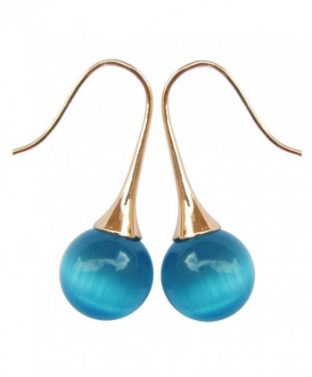 Navachi 18k Yellow Gold Plated Blue Ball Created-Opal Agate Az1569e Dangle Drop Earrings - C81822CRCS7