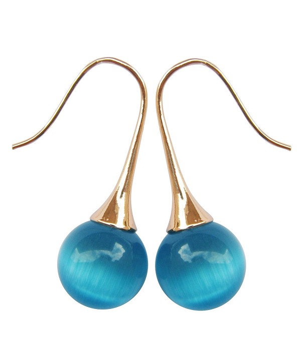 Navachi 18k Yellow Gold Plated Blue Ball Created-Opal Agate Az1569e Dangle Drop Earrings - C81822CRCS7