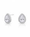Small Sterling Silver Halo Teardrop Stud Earrings with Cubic Zirconia - CH185CDM2Y9
