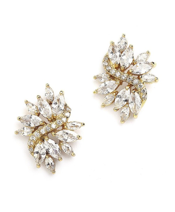 Mariell Vintage Wedding Earrings for Brides with Marquis-Cut CZ Clusters - Genuine 14kt Gold Plated - C3123RGWG2P