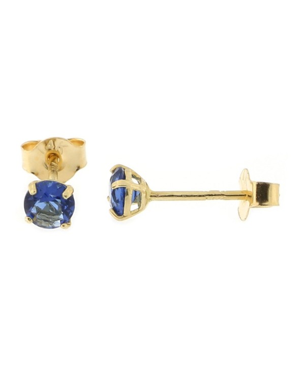 14k Yellow or White Gold Round Basket Set Simulated Blue Sapphire Earrings - CA12N5PS7C9